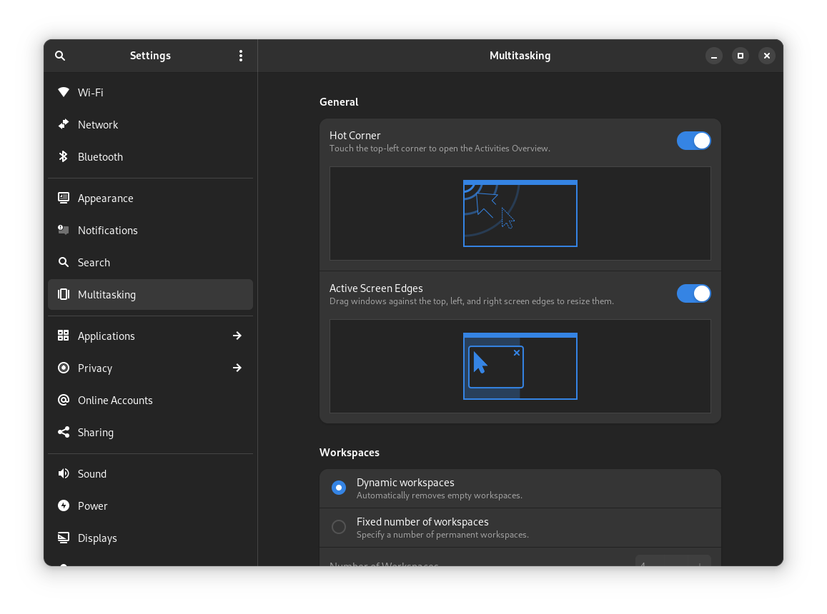 Screenshot of GNOME settings application